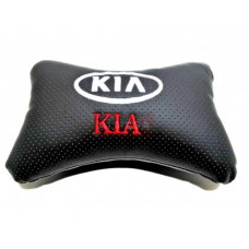 Подушка автомобильная на подголовник, косточка, KIA ортопедическая. эко-кожа в индив. упаковке