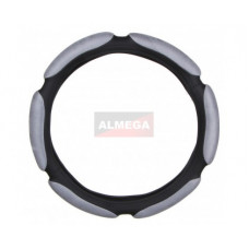 Оплётка на руль автомобиля алькантара, спонж, 6 подушек, серый, (размер М)