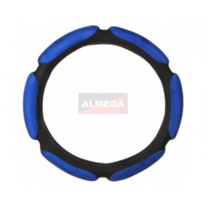 Оплётка на руль автомобиля алькантара, спонж, 6 подушек, синий, (размер М)